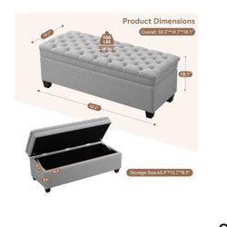 Grey Storage Ottoman  51 Inches Long