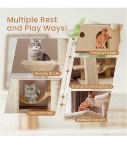 O176 $75  65in Larger Cat Tree Tower Condo for Indoor Cats, Multi-Level Furniture Activity Center with Wide Base/Cozy Plush Cat Perches/Baskets/Sisal 