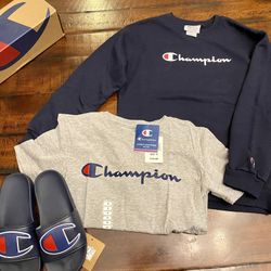 NWT Boys Champion Sweatshirt Tee Shirt & Slides