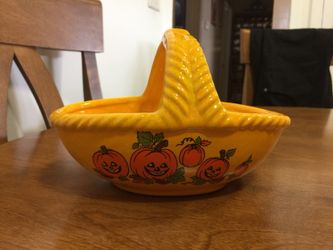 Vintage pumpkin basket Halloween ceramic