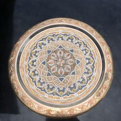 Vintage Handmade Metal Tray Art Decor Silver Gold Copper 