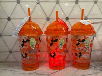 Halloween Light-Up Flashing Dome Tumbler Cups with straw. New with tags