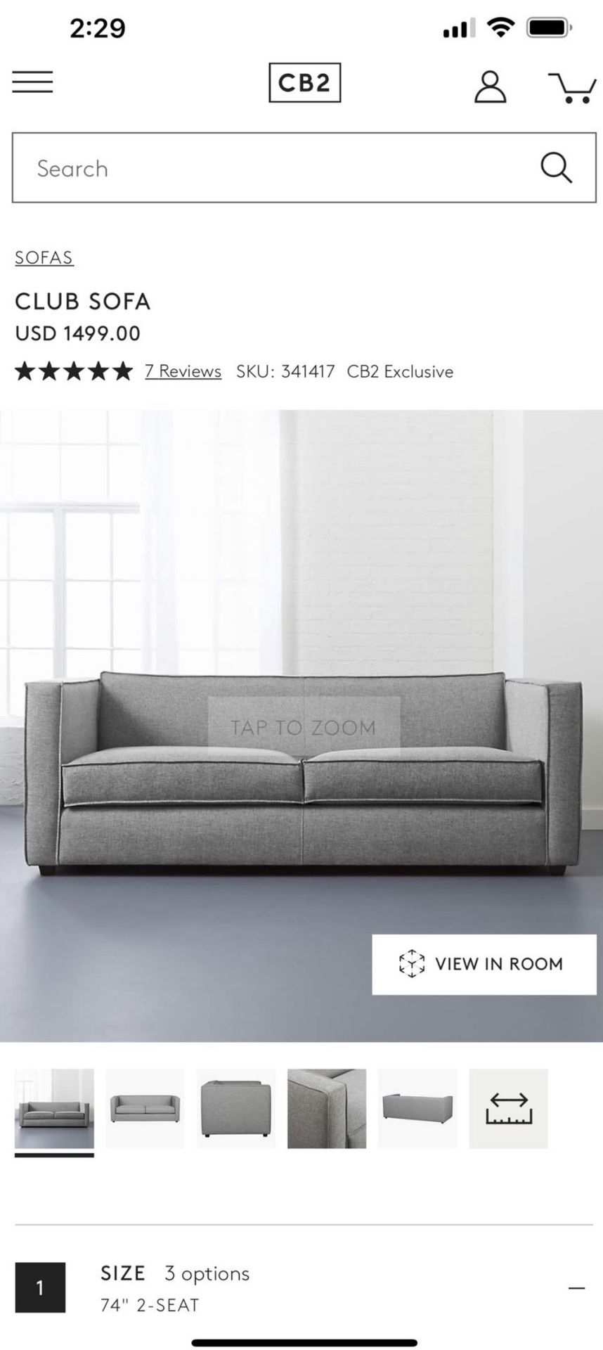 CB2 Club Sofa - Light Grey