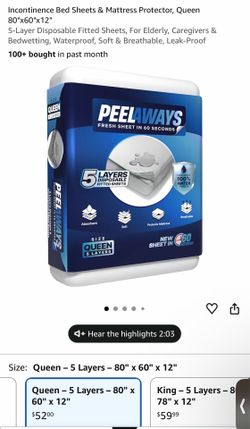 Incontinence Bed Sheets & Mattress Protector, Queen 80"x60"x12"
