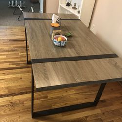 Walker Edison Furniture Company Industrial Metal Wood Rectangle Kitchen Dining Room Table, Driftwood