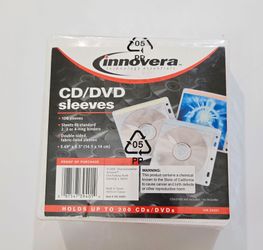 Innovera CD/DVD Sleeves 100 Dbl Side Fabric Lined For 2,3,4 Ring Binder IVR39401 - New/Sealed