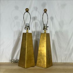 Pair of Gold Obelisk 26" Table Lamps - MCM / Hollywood Regency Style