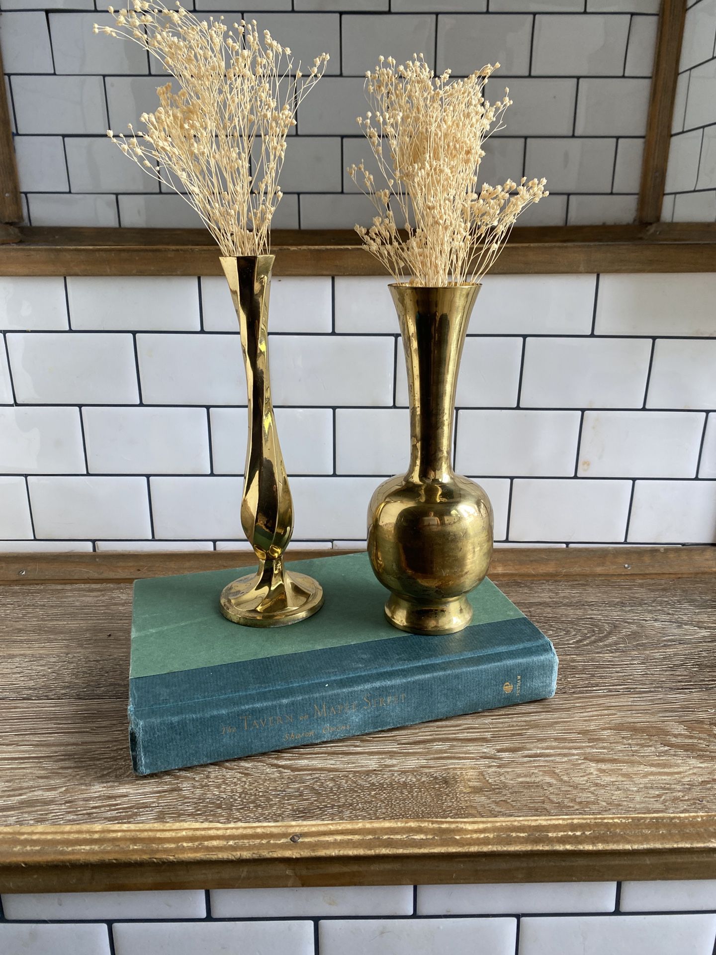 2 Vintage Brass Bud Vases Gold Metal Flower Holder Boho Cottagecore Modern Farmhouse