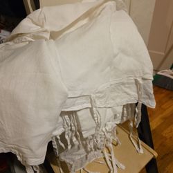 Pottery Barn 5 Panels Of Vintage 1990s White Pure Linen Tie Top Curtains 