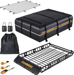 64"x39" Roof Rack Basket Removable Fairing & Support Bars for Kayaks All-in-One Kit Includes 20 Cu.Ft. Waterproof Bag, Cargo Net, 2 Locks, Ratchet Str