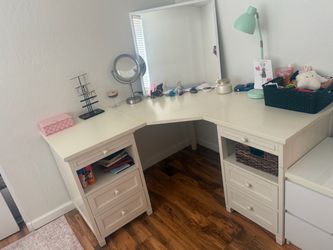 Pottery Barn White Corner Desk with Drawers