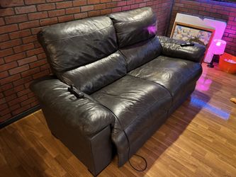 REAL Leather Power Reclining Sofa and Oversized Recliner