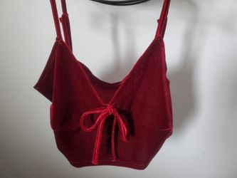 Velvet Tie-Front Crop Top - Deep Burgundy - L