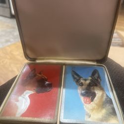 Vintage CONGRESS (?) Double Deck Playing Cards Box DOGS German Shepard & Boxer