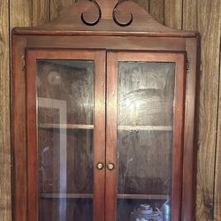 Antique Corner Federal Solid Wood Cupboard  With Glass Doors Cherry Wood 