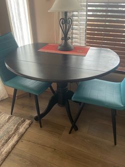 Wood dining room table with 2 chairs