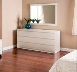 6 Drawer Double Dresser, Bedroom Furniture, Handle-free Drawers, Contemporary, White