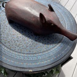 Vintage Folk Art Hand Carved Wooden Pig Solid Wood Figurine Sculpture Pier 1