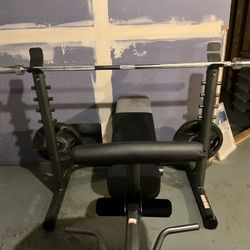 Golds Gym-Adjustable Weight Bench w. Arm Curl Bar & Leg Bench. Hold Total of 300lbs. CASH ONLY