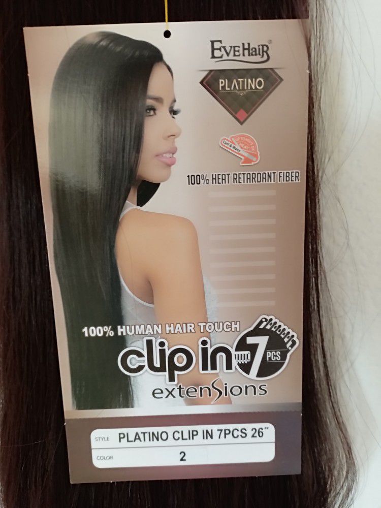 Clip On Extensions 100% Human Hair Touch. Color # 2, Length 26"