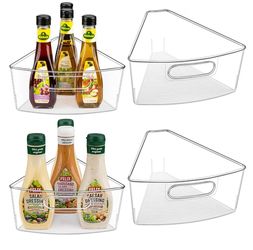 4 Pack Lazy Susan Cabinet Organizer Bins for Corner Organizer, Plastic Cabinet Storage Bin, Food Safe, BPA Free