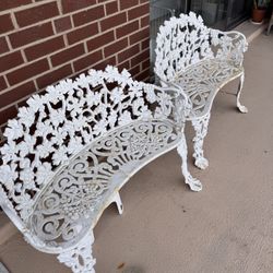 Outdoor White Metal Bench
