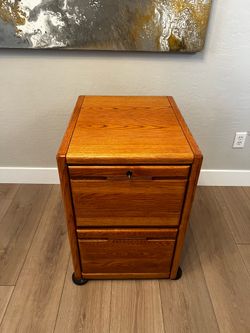Solid Wood Two Drawer Office Storage File Cabinet w/ KEY for Locking Top Drawer