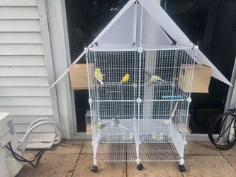 Large White Bird Cage on Wheels