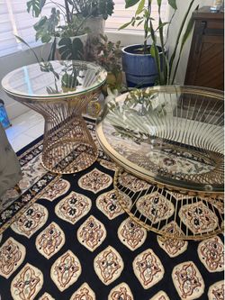 Modern Gold Glass Coffee Table Set