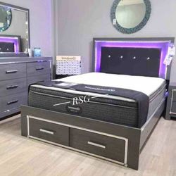 Full Size Bed Frame With LED Light And Storage Drawers ⭐ Queen Bed, King Size Bed Frame Available 