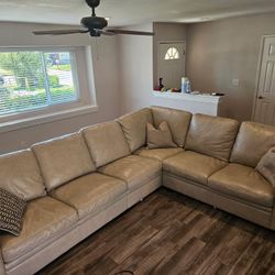 Full Leather Couch- Beige