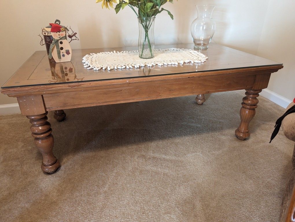 Solid Oak Coffee Table And Glass