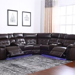 POWER RECLINER LED Sectional Available For Sell! Black And Brown Options! 