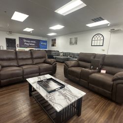 Brown Leather Recliner Sofa & Loveseat 