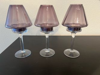 Set of 3 Purple Glass Candle Holders