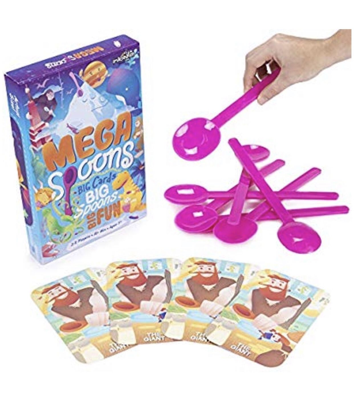 Mega Spoons | Giant Classic Card Matching Game | Fast, Frenzied Family Night Party Game for Adults & Kids | Fully-Illustrated, No Reading Required! |