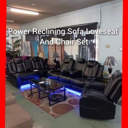 ✨ Power Reclining Leather Sofa Loveseat And Chair All For $1899