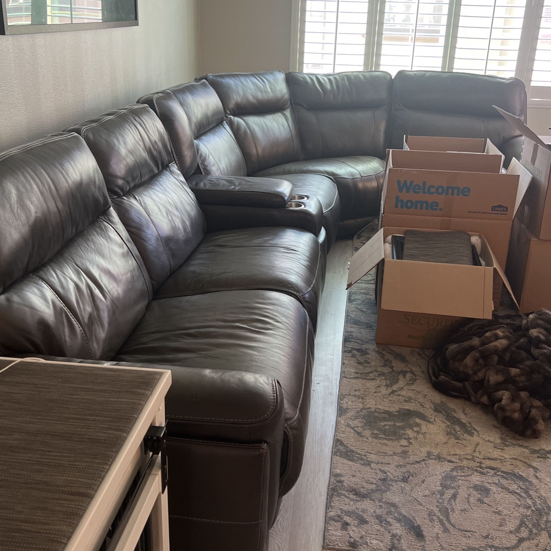 Leather Sectional Couch With 3 Built In Recliners 