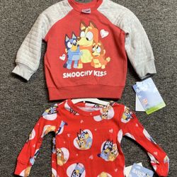 New Bluey boy or girl Valentine’s Day sweatshirt and pajama set - Size 12, 18 Month Or 2T 