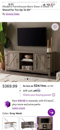 70” barn door tv console (grey wash)