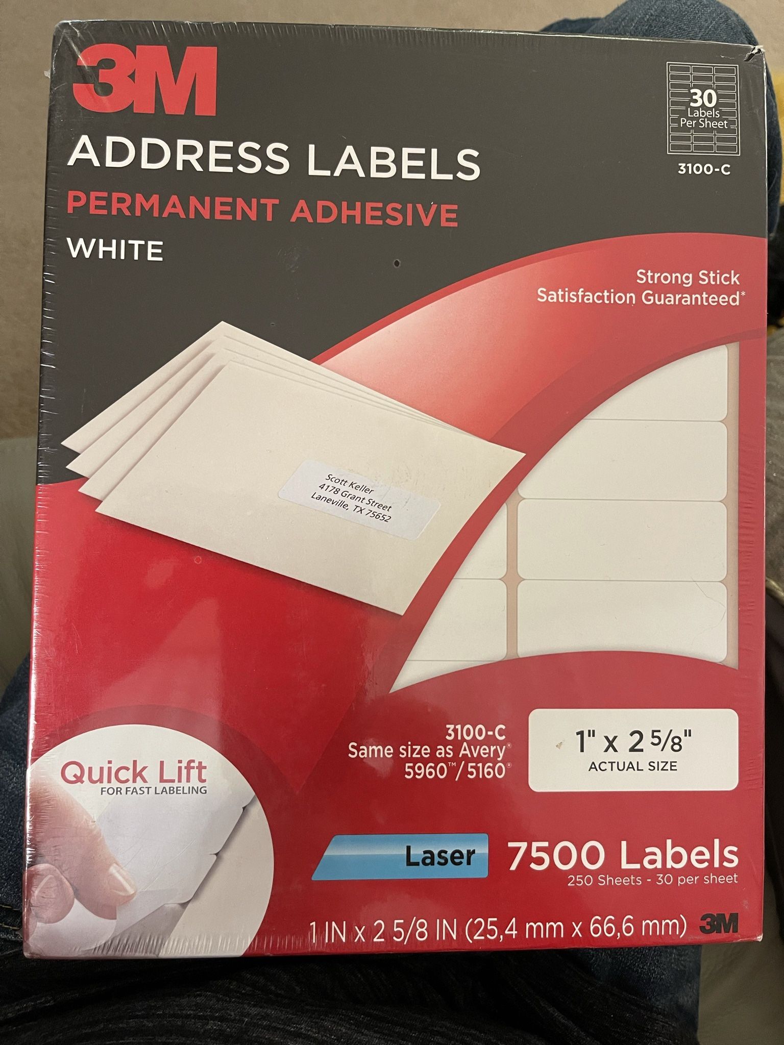 7500 Address Labels 1”x2 5/8” New 3M Laser Printer