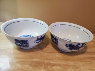 2 Chinese Asian Ceramic Carp Bowls