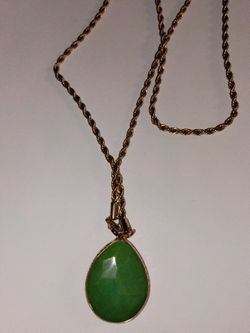 Beautiful Jade Egyptian Real Jade Teardrop 14k Casing And Necklace 