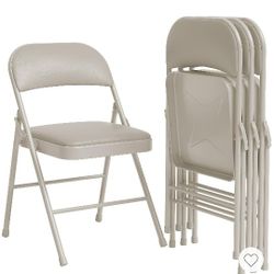 Beige Metal Folding Chairs With Cushion-Set Of 4