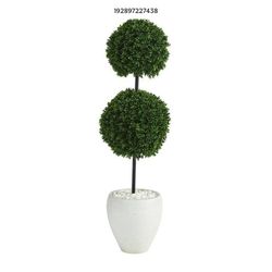 4 ft. Indoor/Outdoor Boxwood Double Ball Artificial Topiary Tree in White Planter UV Resistant