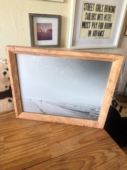 New natural burle Wood Frame Black & White Seascape Print surfer ocean 11x14 Art Honorable Citizens original photograph print art natural wood frame