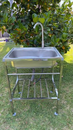 Outdoor/Indoor Garden Camping RV Portable Single Bowl Stainless Steel Sink with Faucet and Shelf Stand