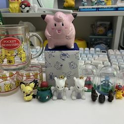 Pokemon vintage pikachu clefairy mewtwo items Lot Coin Bank Cups Figurines
