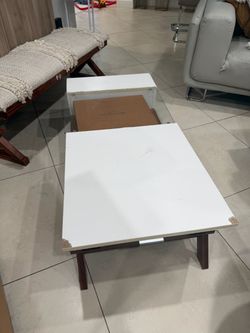 Coffee Table with Glass Shelf and Wood Legs