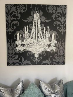 Beautiful Large 40”x40”. Chandelier Black and White Canvas Wall Art Painting